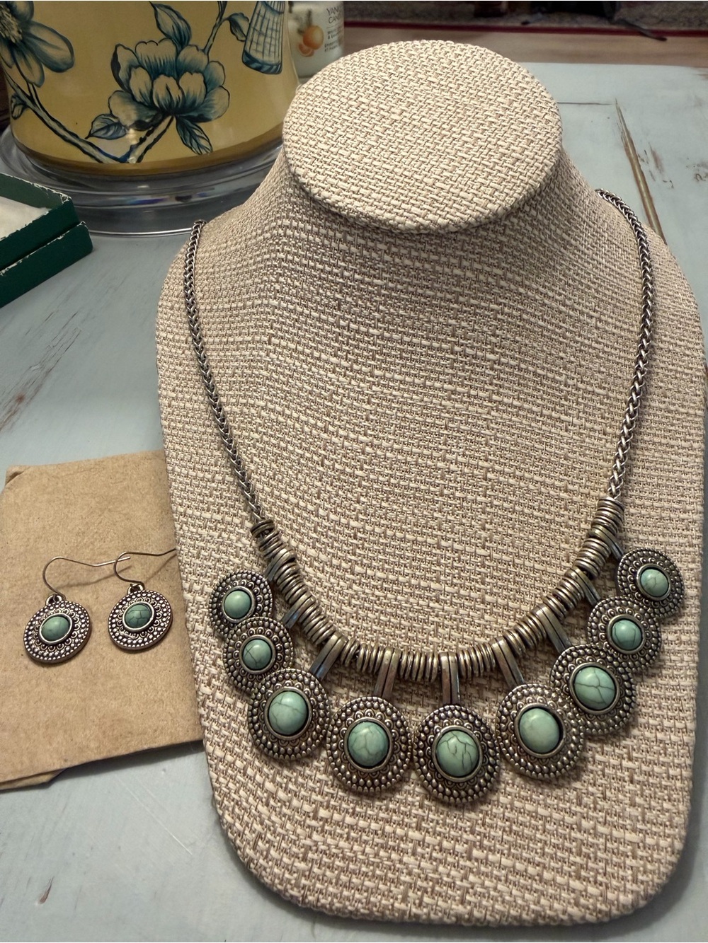 Boho Turquoise Statement Necklace and Earring Set